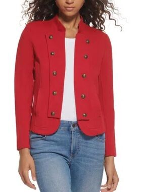 Tommy Hilfiger Red Ponte Military Band Jacket Size S